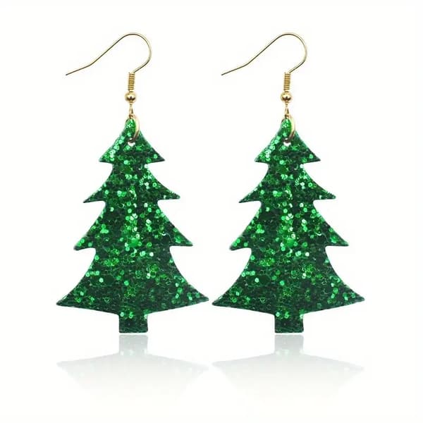Earrings - Christmas Tree - Wood - Oversize