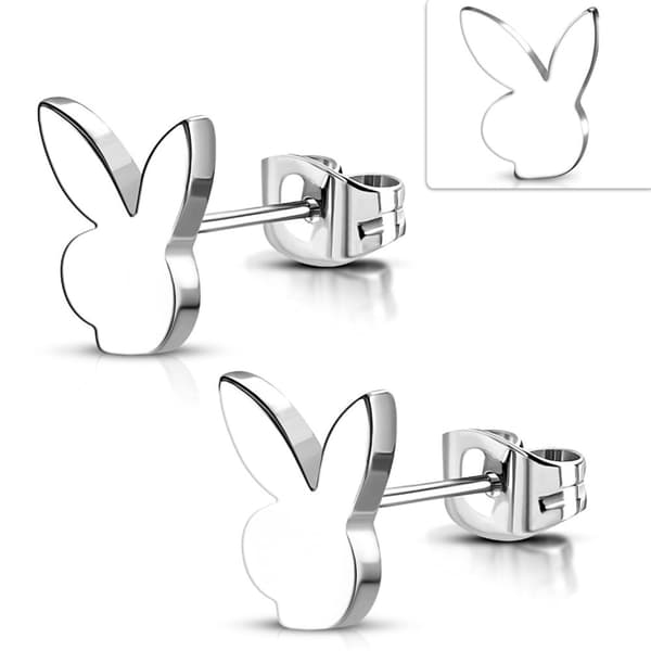Stiftörhängen Stud Örhängen i Kirurgiskt Stål 316L i Silver Färg - Söt Kanin / Bunny