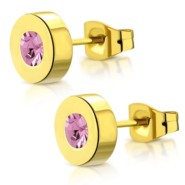 Stiftörhängen Stål 316L 8 mm Rund  Rosa Cubic Zircon