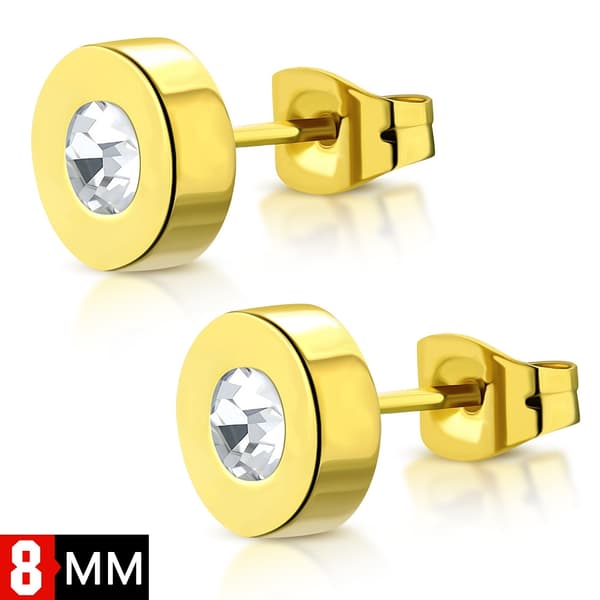 Stiftörhängen Stål 316L 8 mm Rund Klar Cubic Zircon