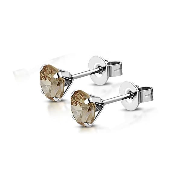 Stiftörhängen Stud Örhängen i Kirurgiskt Stål 316L i Silver Färg med Rund Akryl Facetterad Ljus Brun Kristall - 8 mm