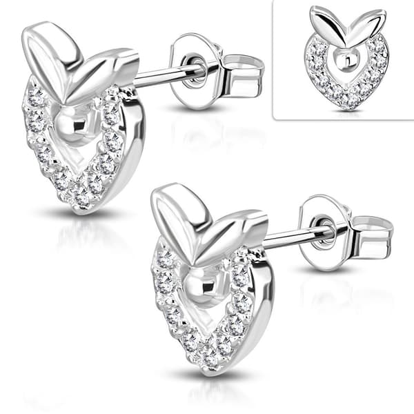 Silverpläterade Örhängen Hjärta med CZ Silver Färg