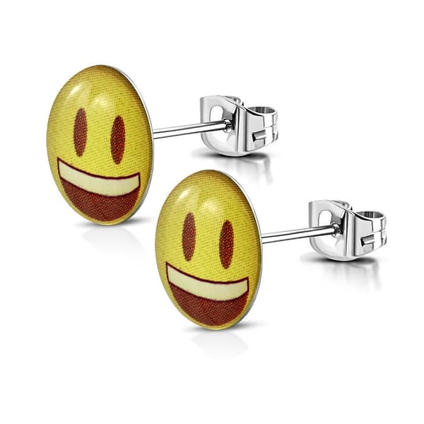 Stiftörhängen Stud Örhängen i Kirurgiskt Stål 316L i Silver Färg – Smiley Emoji – 9 mm