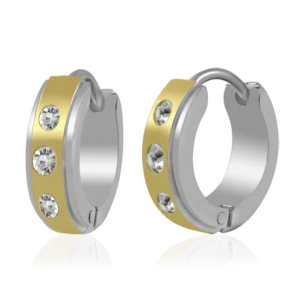 Örhängen stål Runda Hoop 2 toner guld/silver med Cubic Zircona