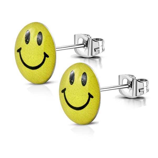 Stiftörhängen Stud Örhängen i Kirurgiskt Stål 316L i Silver Färg – Smiley Emoji – 10 mm