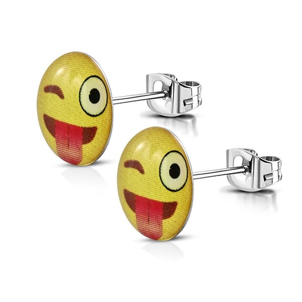 Stiftörhängen Stud Örhängen i Kirurgiskt Stål 316L i Silver Färg – Smiley Emoji – 9 mm