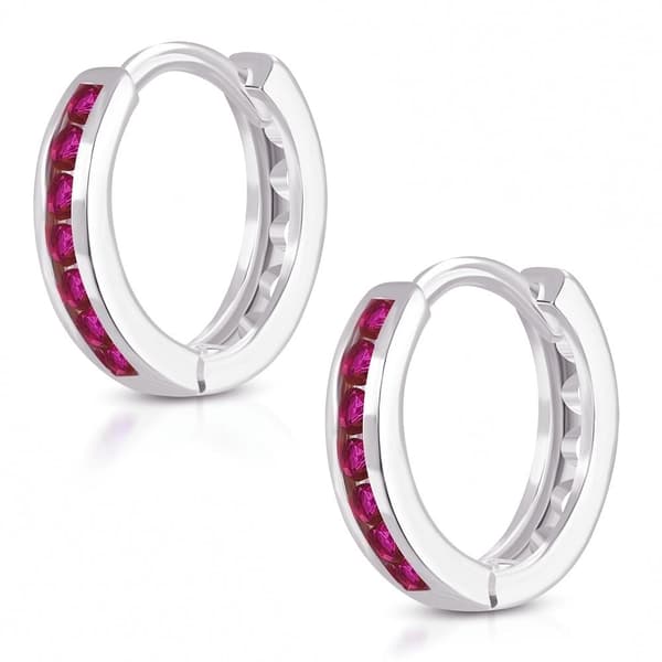Silverpläterade Örhängen Runda Hoop med cerise Cubic Zircon