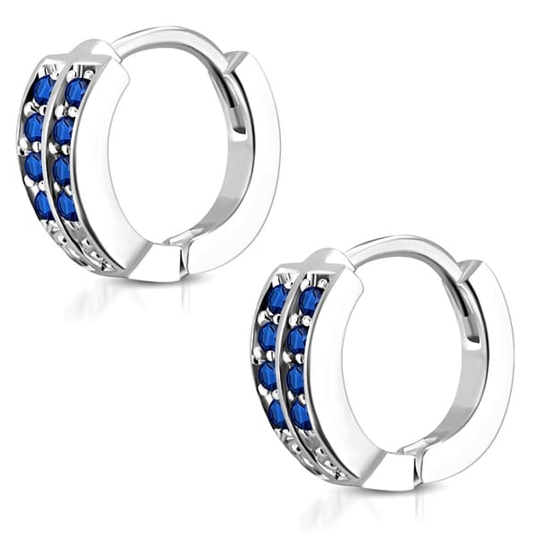 Silverpläterade Örhängen Runda Hoop med safirblå Cubic Zircon