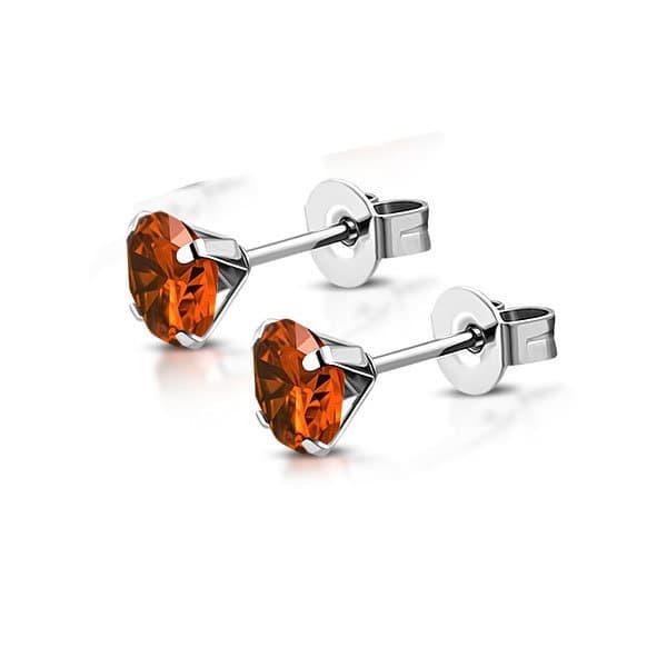 Stiftörhängen Stud Örhängen i Kirurgiskt Stål 316L i Silver Färg med Rund Akryl Facetterad Orange-Röd Kristall - 5 mm
