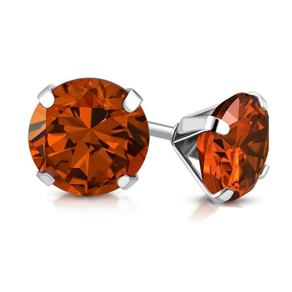 Stiftörhängen Stud Örhängen i Kirurgiskt Stål 316L i Silver Färg med Rund Akryl Facetterad Orange-Röd Kristall - 5 mm