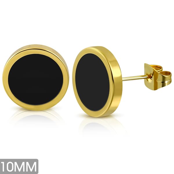 Cirkel Stud Örhängen Guld färgad Stål 316L / svart Dia 10 mm