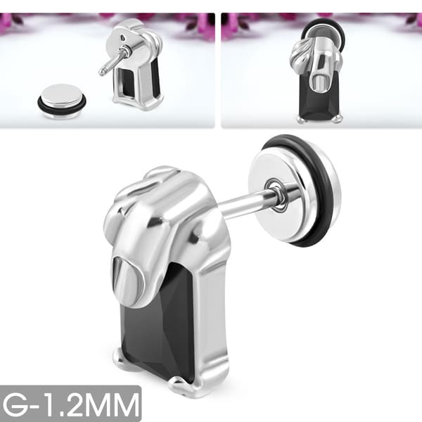 1 st Stud Örhänge 316L Finger Svart Cubic Zircon