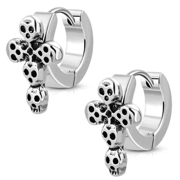 Stud Örhängen Stål 316L Runda med döskallar i kors Silver Färg
