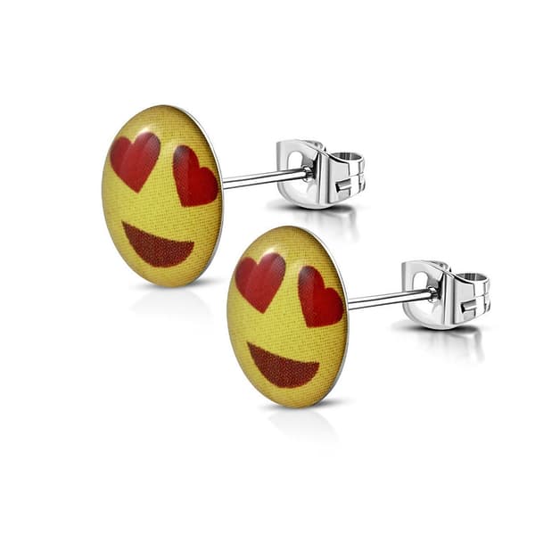 Stiftörhängen Stud Örhängen i Kirurgiskt Stål 316L i Silver Färg – Smiley Emoji – 9 mm