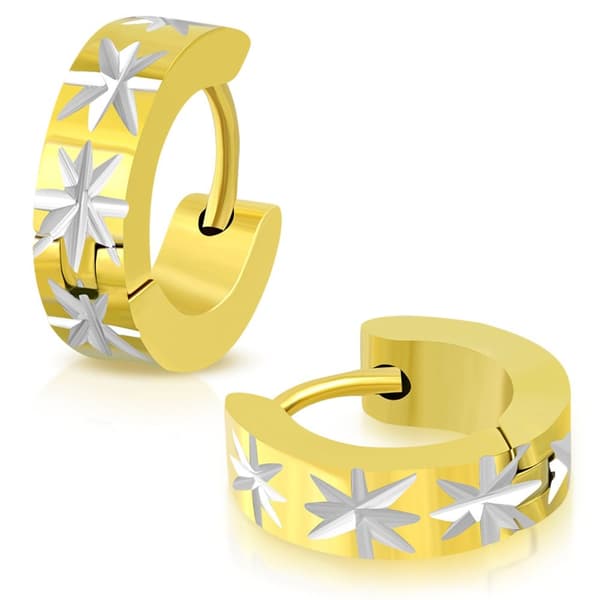 Örhängen stål 316L Runda Hoop 2 toner Guld & Silver med stjärnor