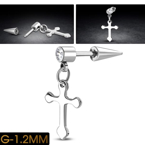 Fakepiercing med kors CZ Kirurgiskt Stål 316L Silver Färg