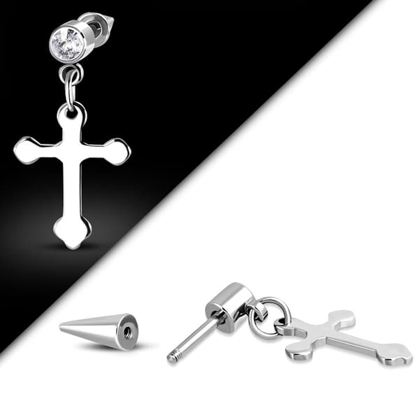 Fakepiercing med kors CZ Kirurgiskt Stål 316L Silver Färg