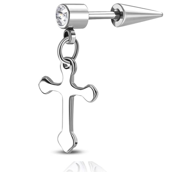 Fakepiercing med kors CZ Kirurgiskt Stål 316L Silver Färg