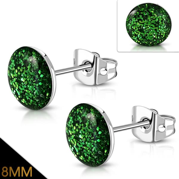 Stiftörhängen Örhängen med glittrande Grön knapp stål 316L/ 8 mm