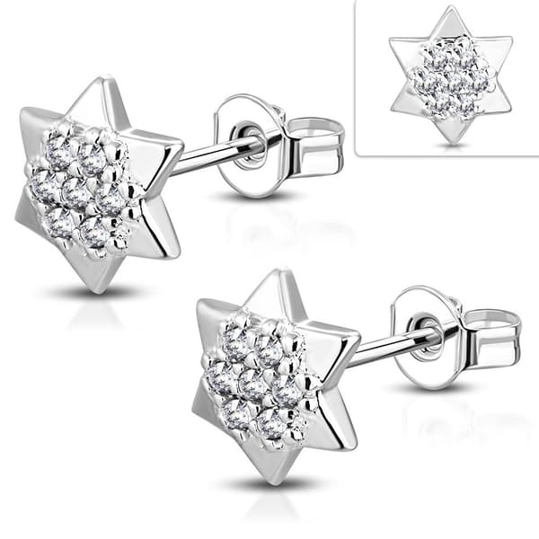 Silverpläterade Stud Örhängen Stjärna med CZ Silver Färg
