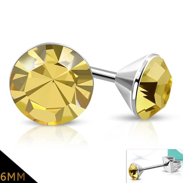 Stiftörhängen Stud Örhängen Stål 316L Rund Cubic Zircon 6 mm