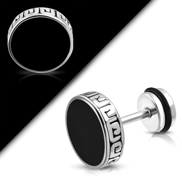 1 st Stud Örhänge med Grekiskt Mönster Stål 316L Dia 10 mm