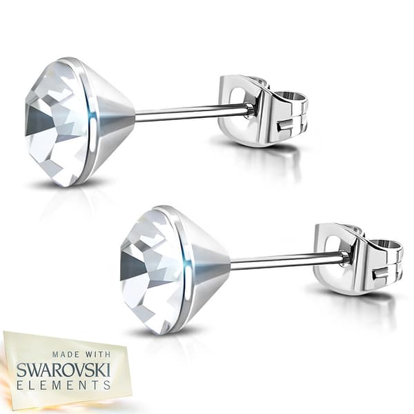 Stiftörhängen Stud Örhängen i Kirurgiskt Stål 316L i Silver Färg med Rund Klar/Vit Swarovski® Kristall – 4 mm