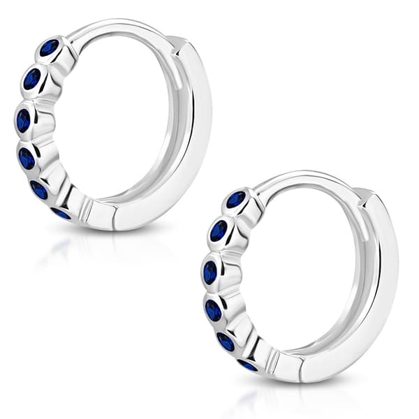 Silverpläterade Örhängen Runda Hoop med blå Cubic Zircon