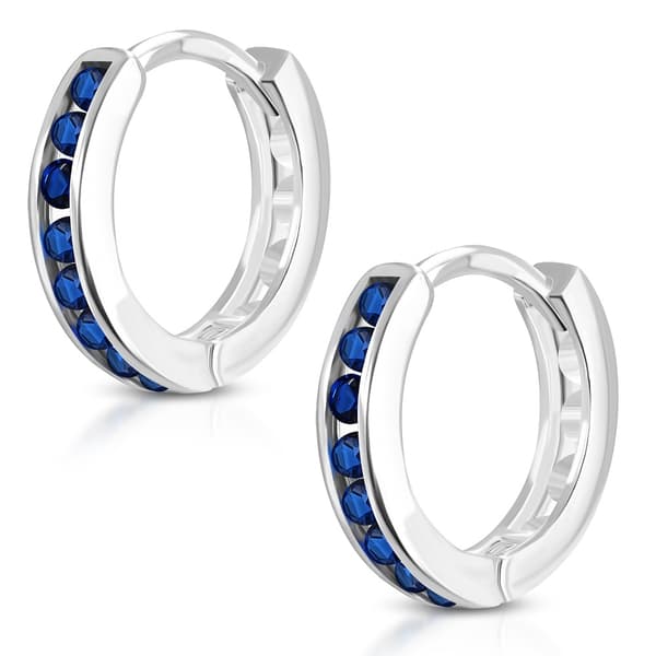 Glittrande Silver Örhängen - Runda Hoop med Blå Cubic Zircon Kristaller / Strass - Silverpläterade