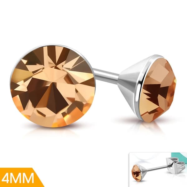 Stud Örhängen Stål 316L Rund Topaz Stellux Kristall 4 mm