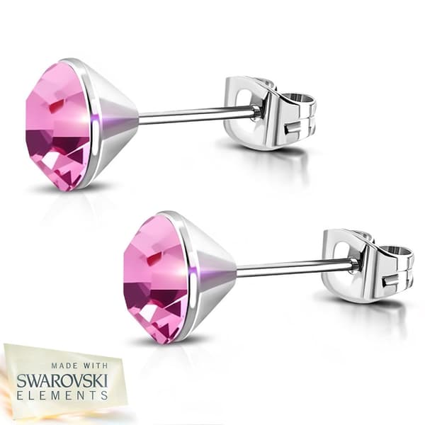 Stud Örhängen Stål 316L Rund Rosa Swarovski® Kristall 4 mm
