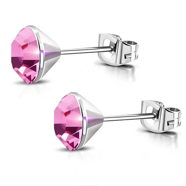 Stud Örhängen Stål 316L Rund Rosa Swarovski® Kristall 4 mm