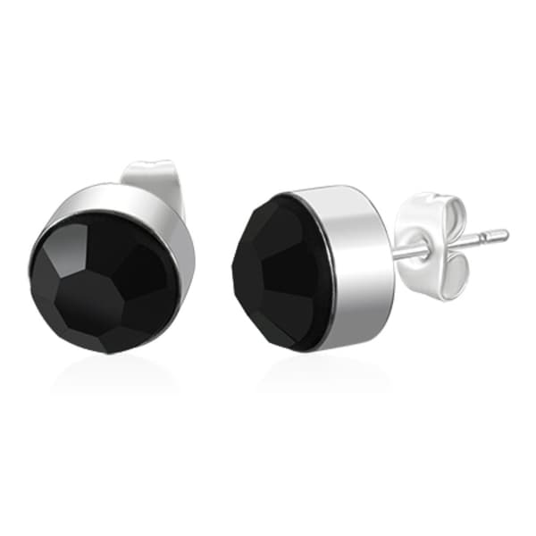 Stud Örhängen Rostfritt Stål 316L med svart Cubic Zircon 7 mm