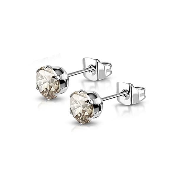 Stiftörhängen Stud Örhängen i Kirurgiskt Stål 316L i Silver Färg med Rund Akryl Facetterad Ljus Brun Kristall - 3 mm