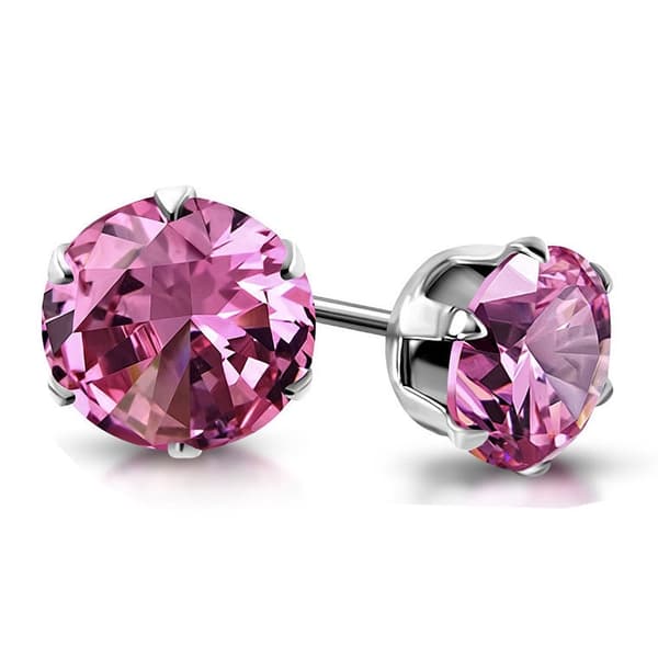 Stiftörhängen Stud Örhängen i Kirurgiskt Stål 316L i Silver Färg med Rund Akryl Facetterad Rosa Kristall - 3 mm