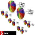 Miniatyrbild 1 av 2: 5 par Stud Örhängen Pride Regnbågsfärgad cirkel Stål 316L 10 mm