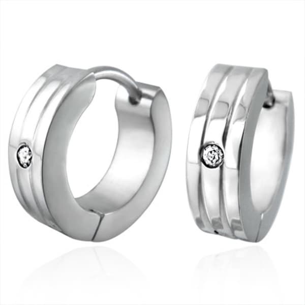 Klassiska Blanka Små Runda Silver Hoop Örhängen i Stål 316L med Klar Cubic Zirconia