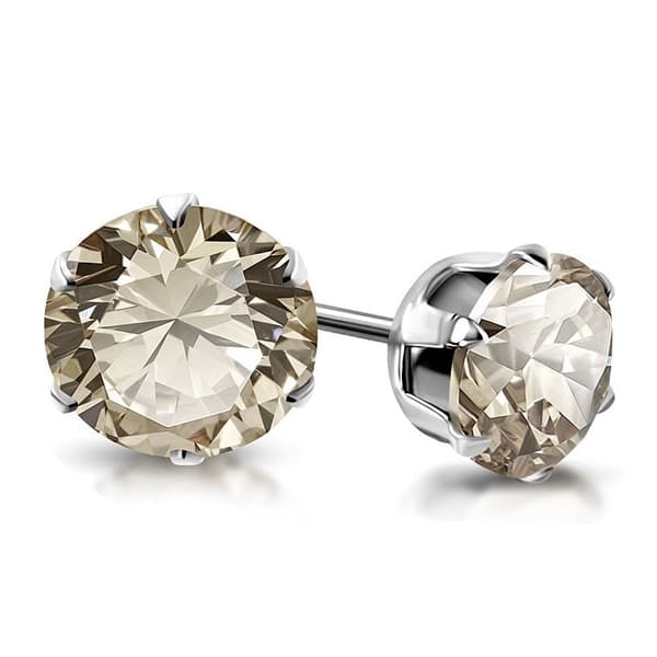 Stiftörhängen Stud Örhängen i Kirurgiskt Stål 316L i Silver Färg med Rund Akryl Facetterad Ljus Brun Kristall - 4 mm