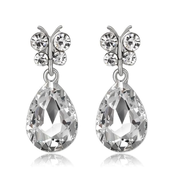 Silver Örhängen - Droppe & Fjäril med Vita/klara Kristaller