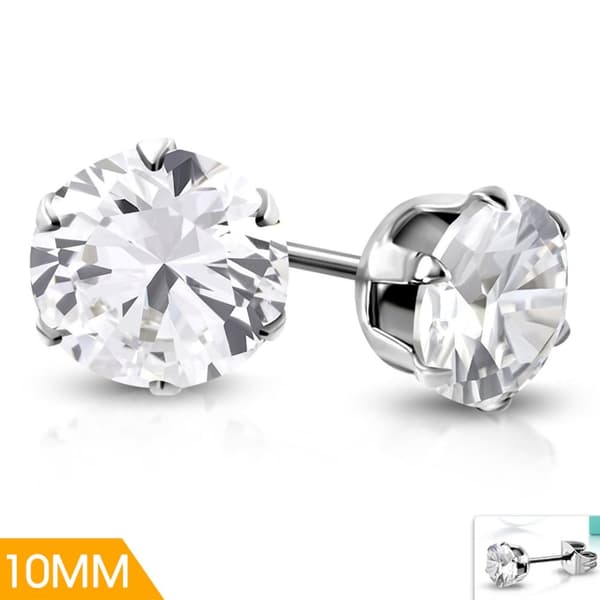 Stud Örhängen Stål 316L med Rund klar Cubic Zircon 10 mm