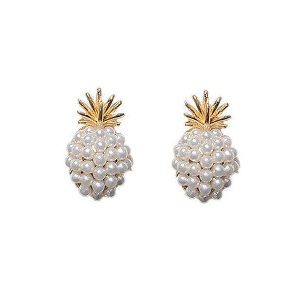 Söta Guld Stud Örhängen i form av Ananas med små vita pärlor