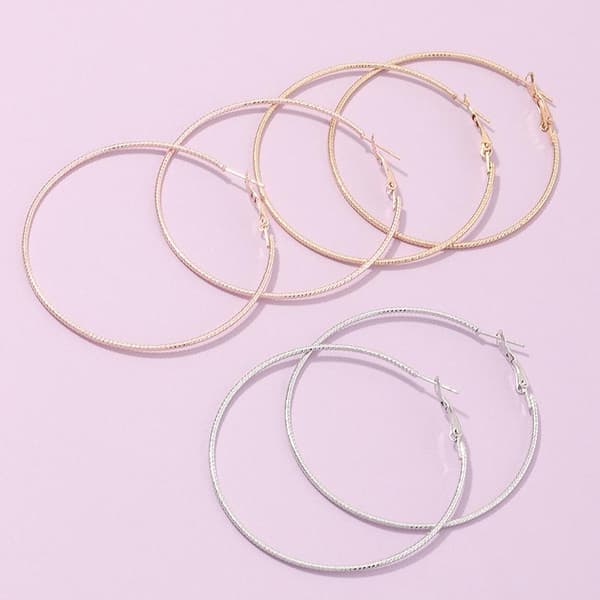 3 Par örhängen / Ringar / Hoop Dia 6 cm Rosé- Guld- Silverfärg