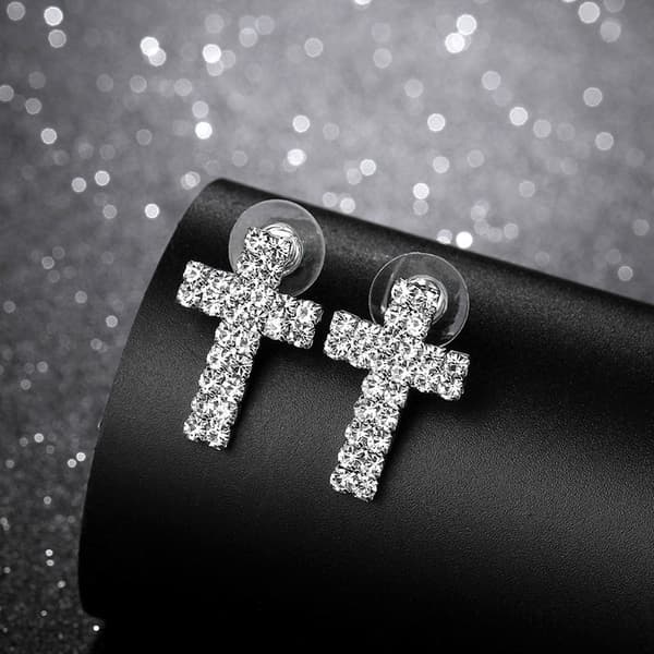 Stud Örhängen - Kors i Silver Färg med Strass
