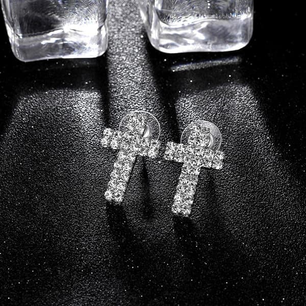 Stud Örhängen - Kors i Silver Färg med Strass