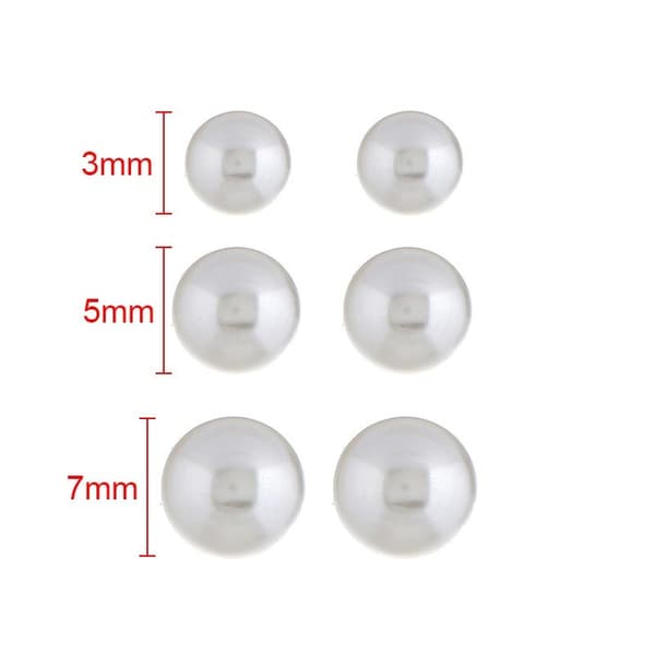 3 Par Stud Örhängen med Vit Pärla / Vita Pärlor  3, 5 & 7 mm