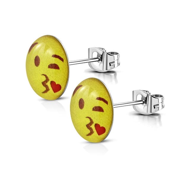 Stiftörhängen Stud Örhängen i Kirurgiskt Stål 316L i Silver Färg – Smiley Emoji – 9 mm
