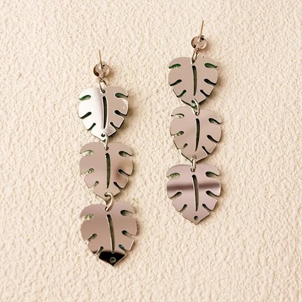 Earrings - Acrylic - Flowers - Monstera
