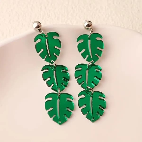 Örhängen Monstera Blad Blomma Grön Leaf Långa