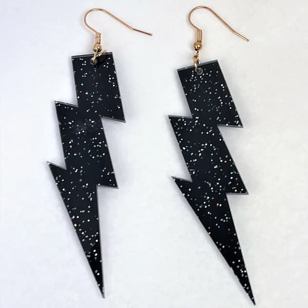 Örhängen Blixt Oversize Lightning Glitter Svart Flash