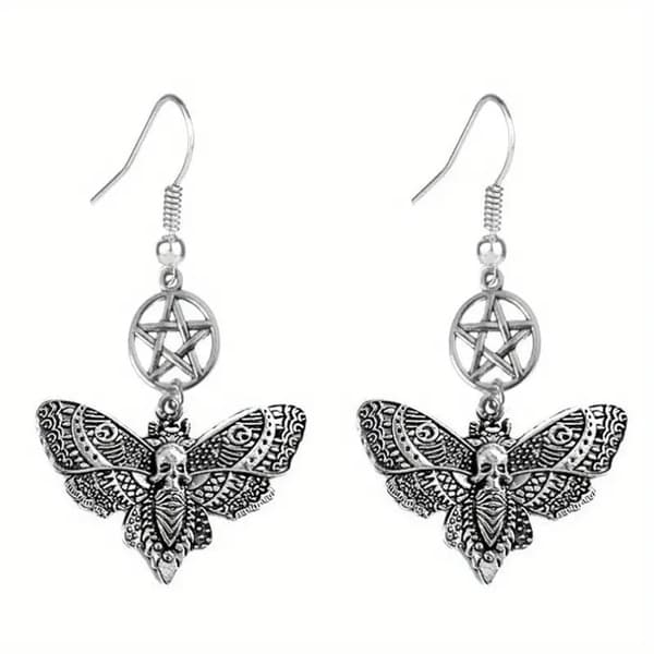 Örhängen Moth Pentagram Insekt Skull Wicca Pagan Rostfri krok